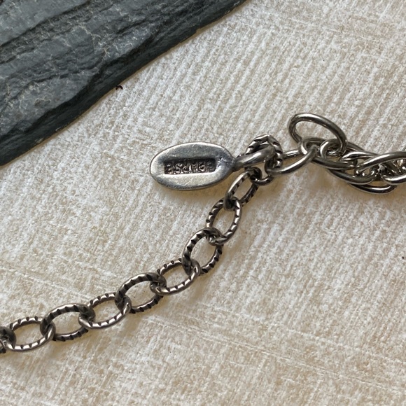 Rustic beauty river rock necklace .925 silver beaded green tan silver accents - Picture 3 of 8